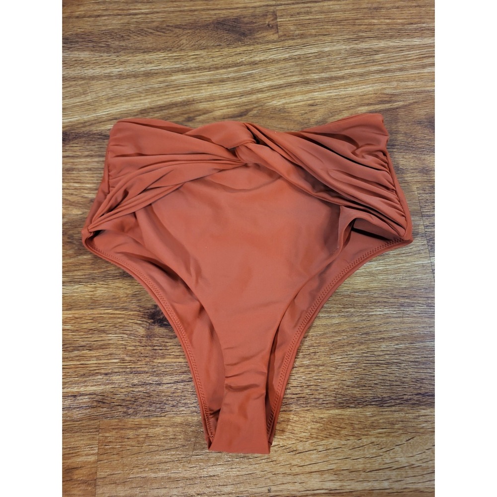 B Fyne Orange Gathered High Waist‎ Orange Bikini Bottom Size Small